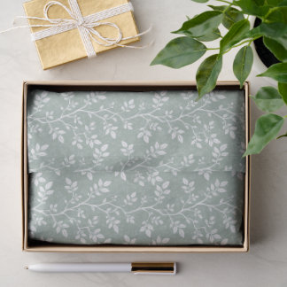Papel De Seda Sage Verde Ramos e Folhas Botânicos Tecidos