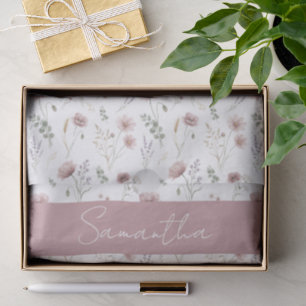 Papel De Seda Sage Verde Rosa Empoeirado Flor de Campo Aquarela