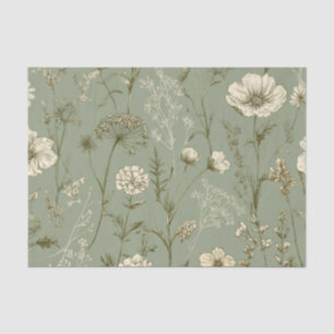 Papel De Seda Sage Verde Rústico Floral Vintage Ousado