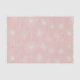 Papel De Seda Salmão rosa com um delicado floral branco vintage