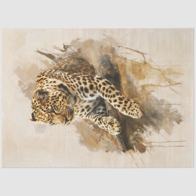 Papel De Seda Salto de leopart em um galho (Frente )