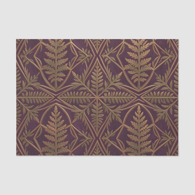 Papel De Seda Samambaia Dourada Geométrica Ornamentada Roxa (Frente )