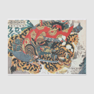 Papel De Seda Samurai Fighting a Tiger, Kuniyoshi, Ukiyo-e