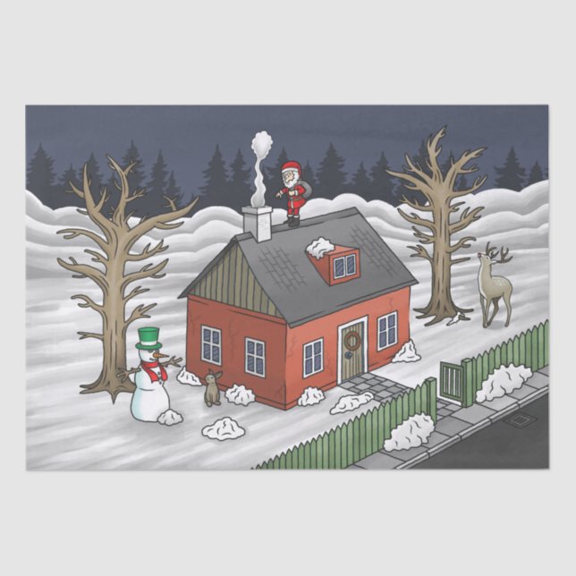 Papel De Seda Santa Claus and the little red house  (Frente )