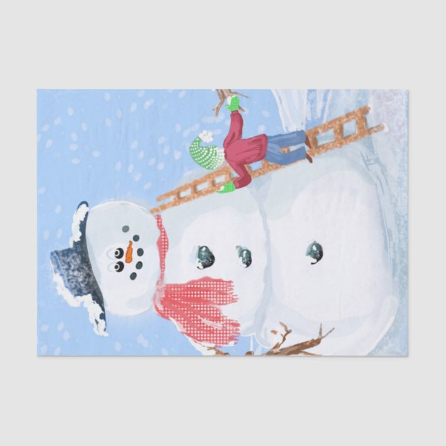 Papel De Seda Santa Claus Helper Construindo Um Bobo Neve (Frente )