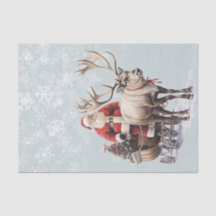 Papel De Seda Santa Claus Reindeer e Sled Watercolor