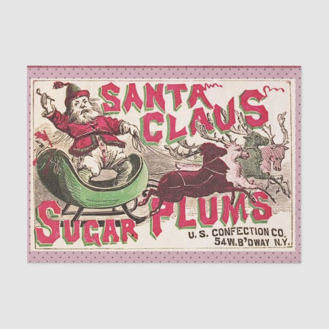 Papel De Seda Santa Claus Vintage Ilustração Sleigh (Frente )