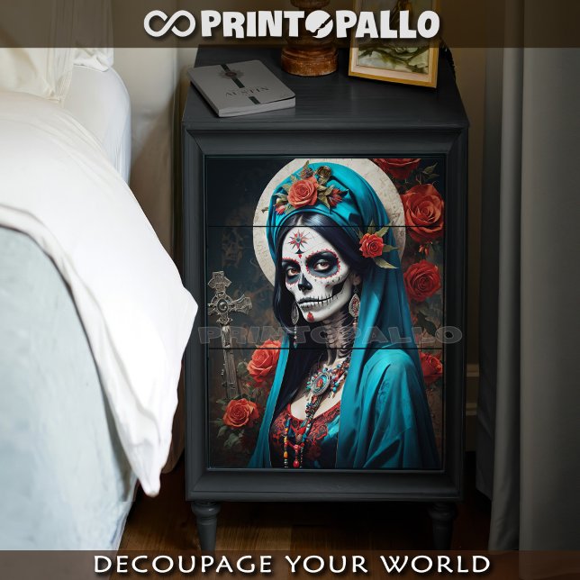 Papel De Seda Santa Morte com flores em traje tradicional (Criador carregado)