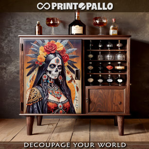 Papel De Seda Santa Muerte mexicana adornada com flores