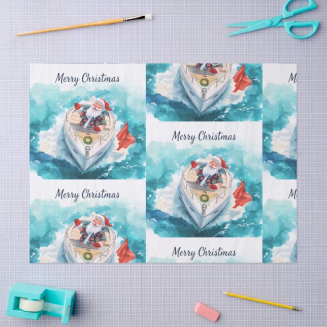 Papel De Seda Santa Sailing – Tropical Christmas by the Sea (Arte )