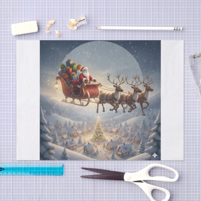 Papel De Seda Santa Sleigh, 3D Christmas, Winter Village, Kids (Arte )