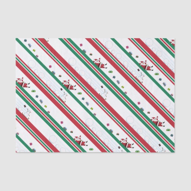Papel De Seda Santa & Snowman Christmas Stripes (Frente )