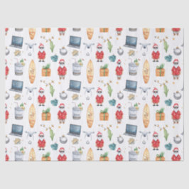 Papel De Seda Santa with computer and Surfboard on Christmas 