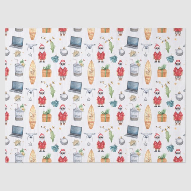 Papel De Seda Santa with computer and Surfboard on Christmas  (Frente )