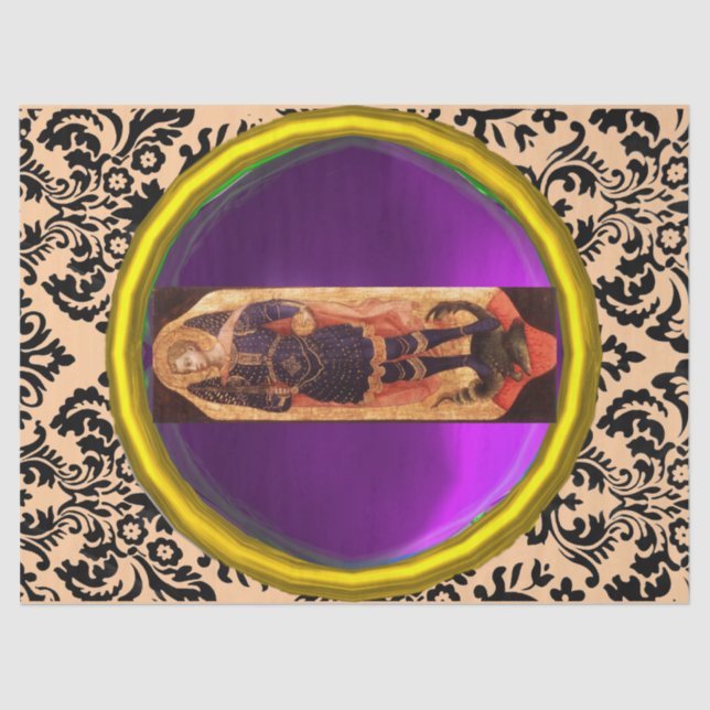 Papel De Seda SANTO MICHAEL ARCHANGEL COM GEM DRAGON Damask (Frente )