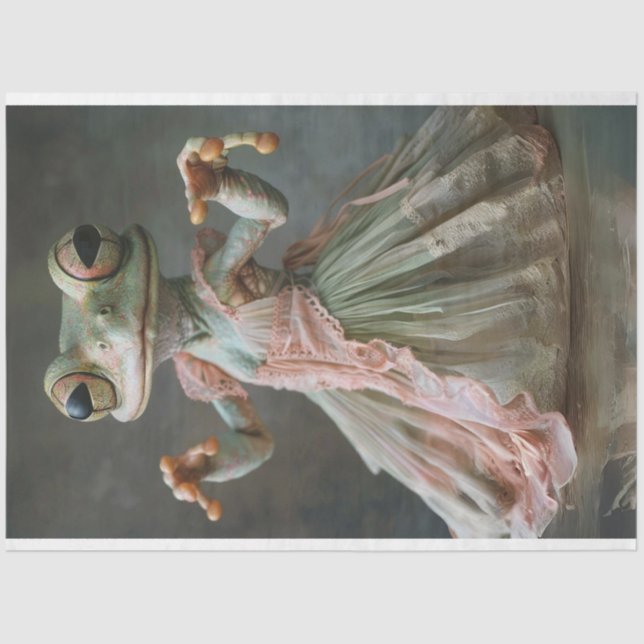 Papel De Seda Sapo Brilhante de dança Verde em Tutu (Frente )