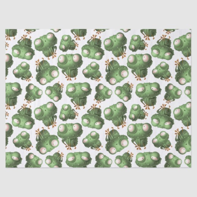 Papel De Seda Sapos de desenhos verdes e bonitos na página de di (Frente )