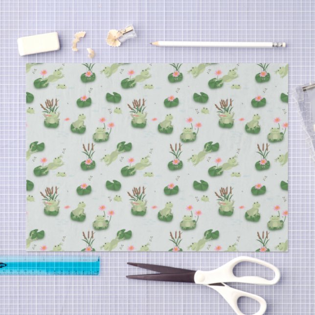 Papel De Seda Sapos Fofos no Lago de Lírios (Arte )