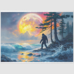 Papel De Seda Sasquatch em pé em uma costa oceânica