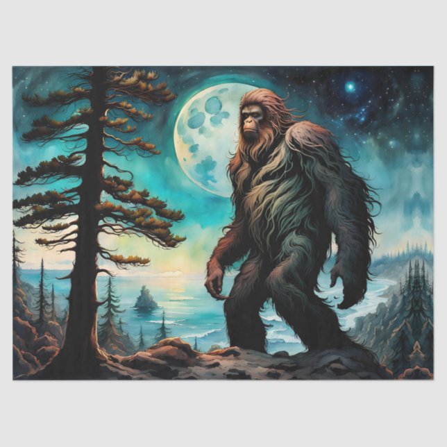Papel De Seda Sasquatch em Ridge, olhando para o Oceano (Frente )