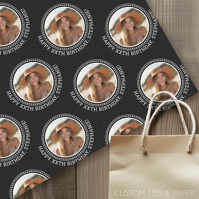 Papel De Seda Saudação de Aniversário Feliz do Círculo Um - Pret (Custom Photo Tissue Paper)
