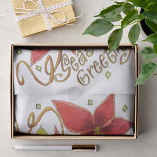 Papel De Seda Saudações da temporada de Natal com Poinsettias fo