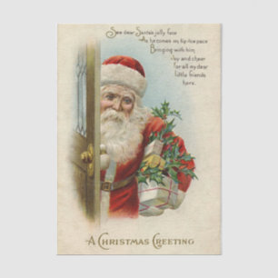 Papel De Seda Saudações de Natal Antigo Papai Noel
