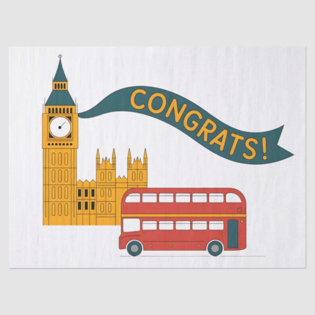 Papel De Seda Saudações "Parabéns!" com tema de Londres com Big  (Frente )