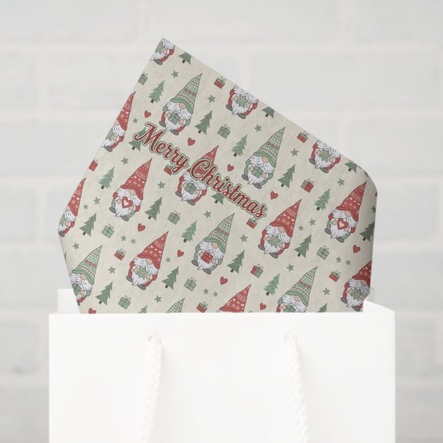 Papel De Seda Scandinavian Christmas Gnome Tissue Paper (Sacola de presentes)