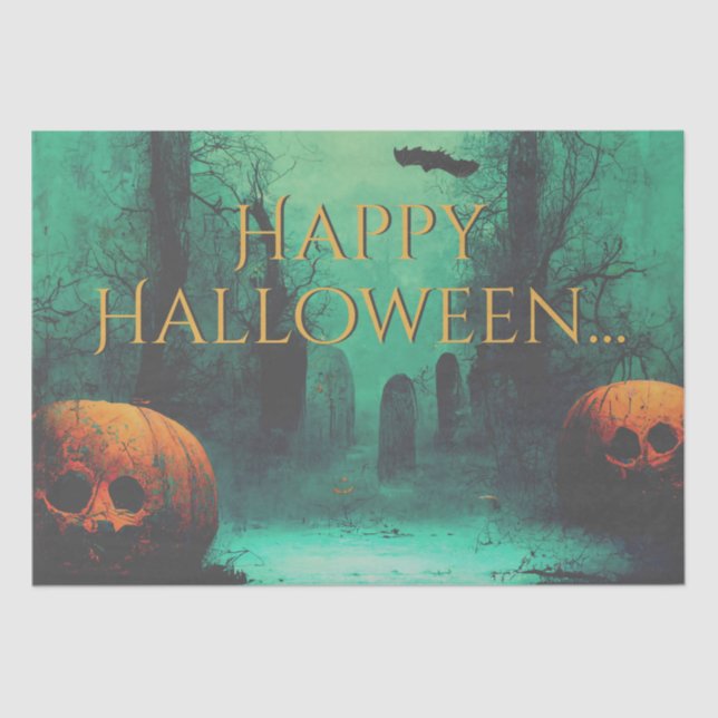 Papel De Seda Scary Graveyard e Pumpkins Halloween entalhado (Frente )