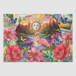 Papel De Seda Scenic Tropical Stained Glass Flamingo Decoupage