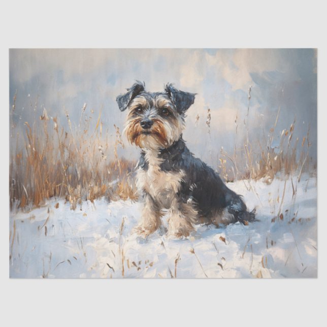 Papel De Seda Schnauzer na Nuvem de Neve de inverno (Frente )