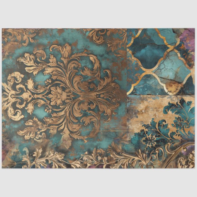 Papel De Seda Scrapbook Damask Collage Patina (Frente )