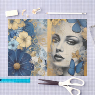 Papel De Seda Scrapbook de coloração azul inspirado na Vintage