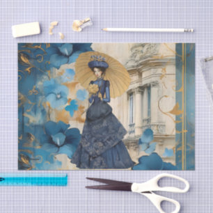 Papel De Seda Scrapbook de coloração azul inspirado na Vintage
