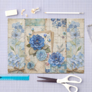 Papel De Seda Scrapbook de coloração azul inspirado na Vintage