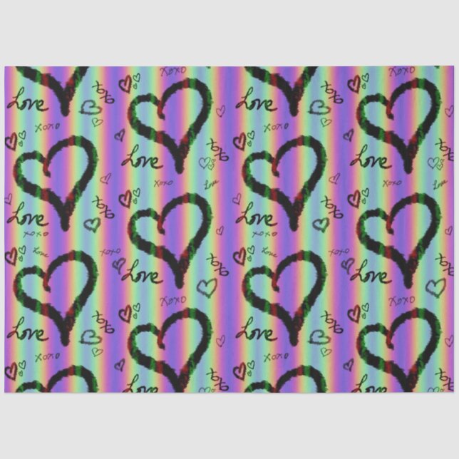 Papel De Seda Scribble Love Xoxo Heart Stripe Tissue Paper (Frente )