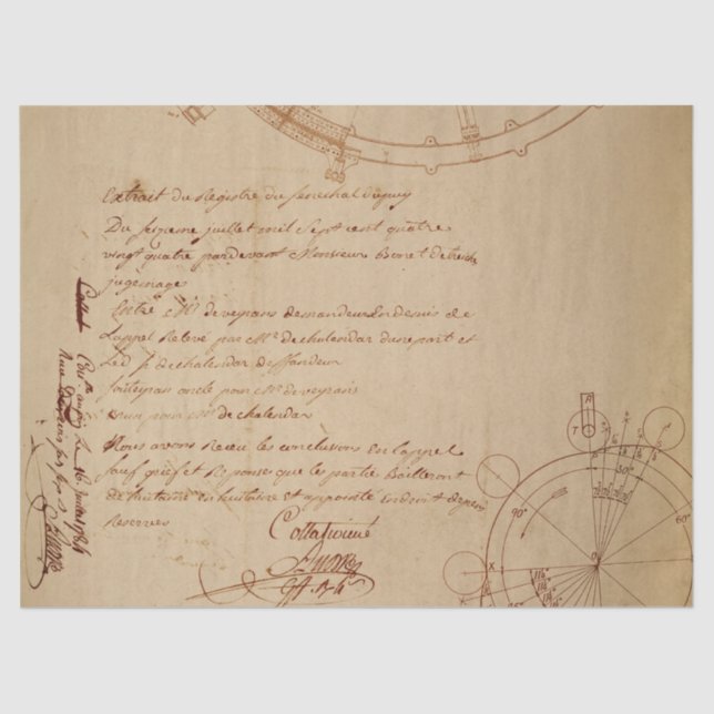 Papel De Seda Script Cursivo e Desenhos Mecânicos no Tom (Frente )