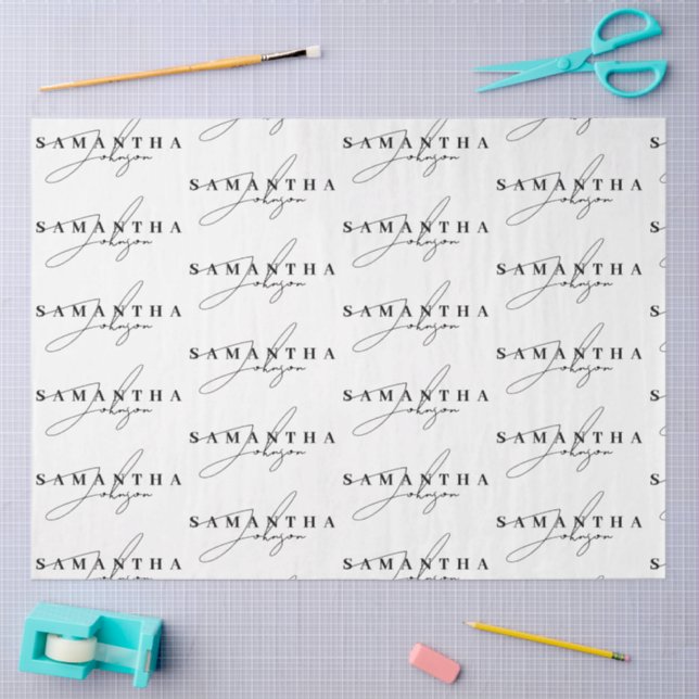 Papel De Seda Script de Assinatura Preto e Branco Elegante (Arte )