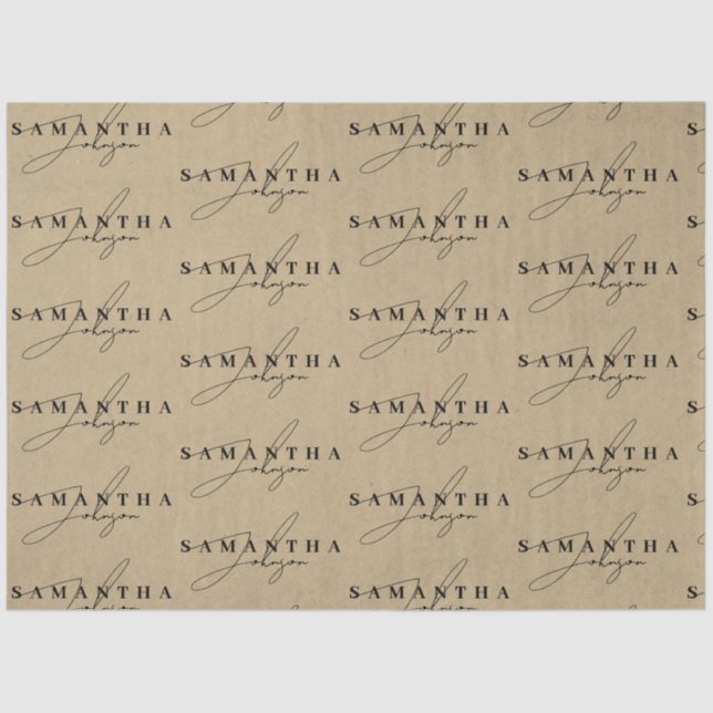 Papel De Seda Script de Assinatura Rustic Kraft Brown (Frente )