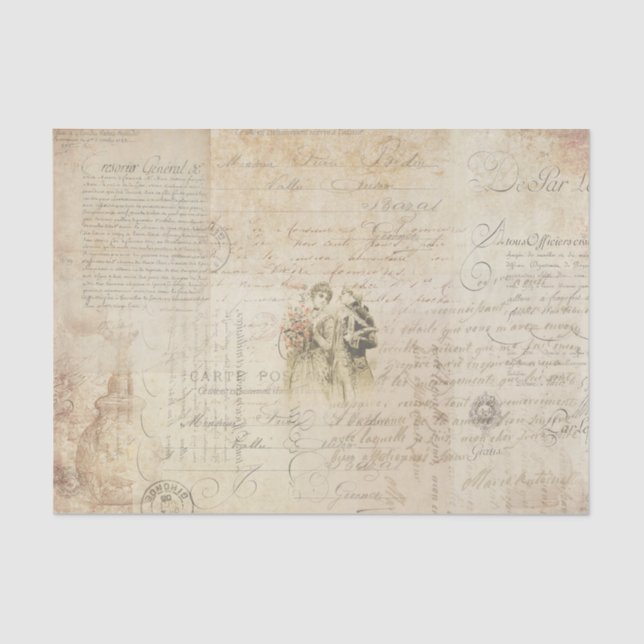 Papel De Seda Script francês Vintage (Frente )