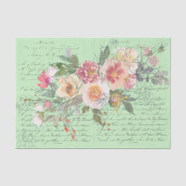 Papel De Seda Script Vintage com rosas rosa e brancas