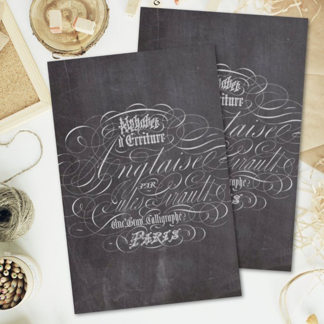 Papel De Seda Scripts Franceses do Quartel russa de Paris (Paris rustic country chalkboard French Scripts Tissue Paper)