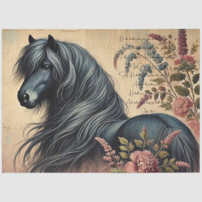 Papel De Seda Scripture & Elegant Floral Shetland Pony (Frente )