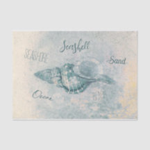 Sea Shell Teal Beige Vintage Ocean Beach Script