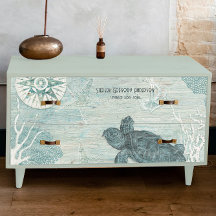 Sea Turtle Beach Blue White Wood Decoupage Nome