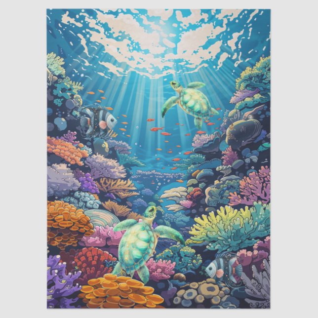 Papel De Seda Sea Turtles In Beautiful Scenic Ocean Decoupage (Frente )