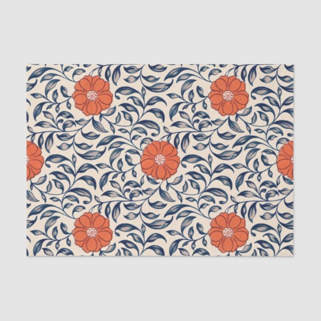 Papel De Seda Seamless floral pattern with vibrant orange flower (Frente )
