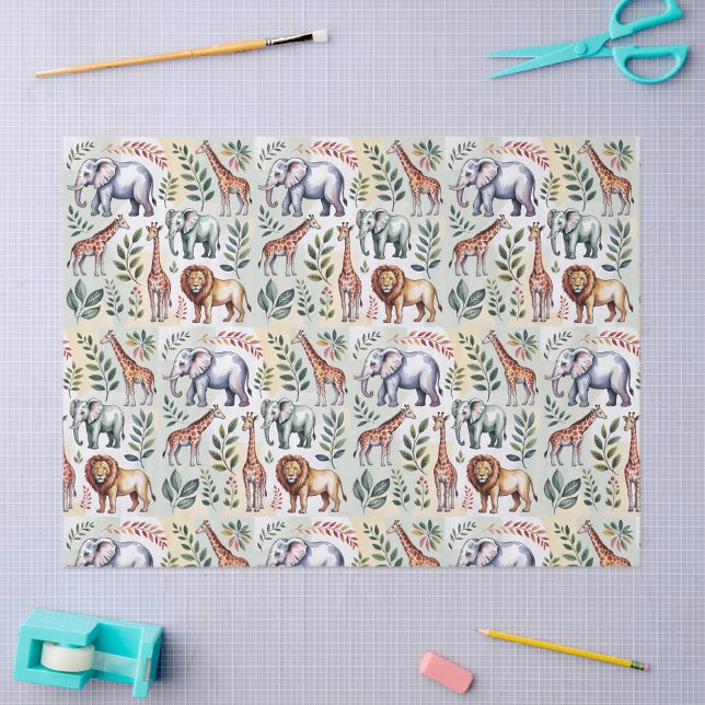 Papel De Seda Seamless pattern featuring elephants lions (Criador carregado)