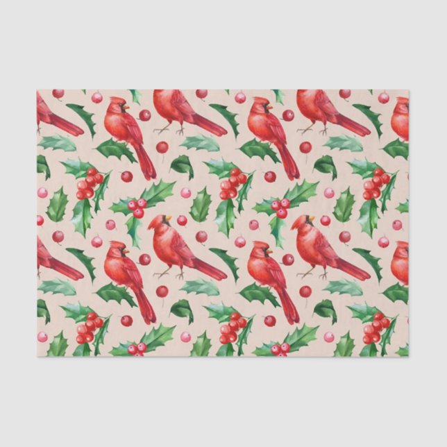 Papel De Seda Seamless pattern red cardinal birds  (Frente )